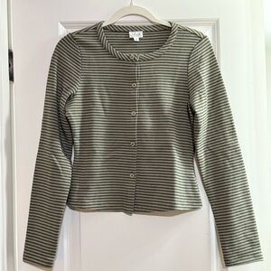 Le Lis Olive & Navy Striped Button-Front Top